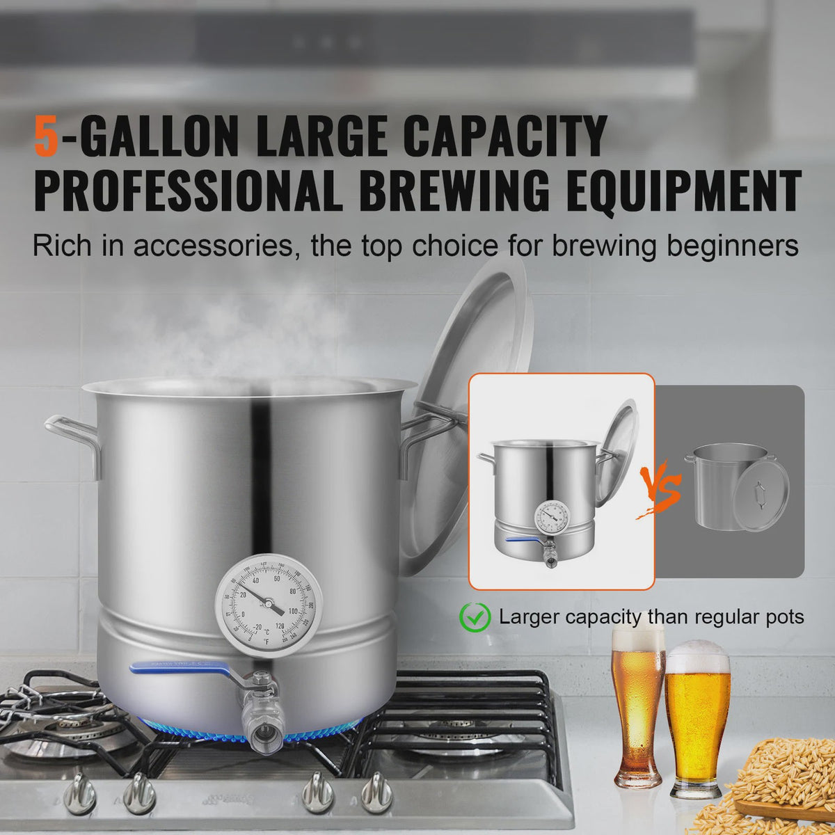 5 Gallon RVS Brouwketel met Thermometer, Kraan en Filter - Ideaal voor Bierbrouwen