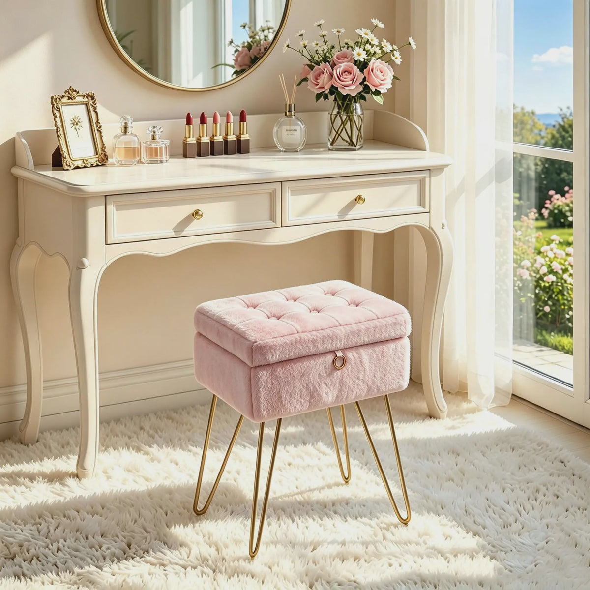 Luxe Faux Fur Opbergkruk met Goudkleurige Poten - 8L Inhoud & Verstelbaar