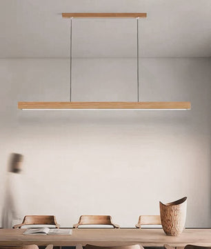 Houten LED Hanglamp Lange Strip - Stijlvolle Verlichting voor Eettafel, Woon- en Eetkamer