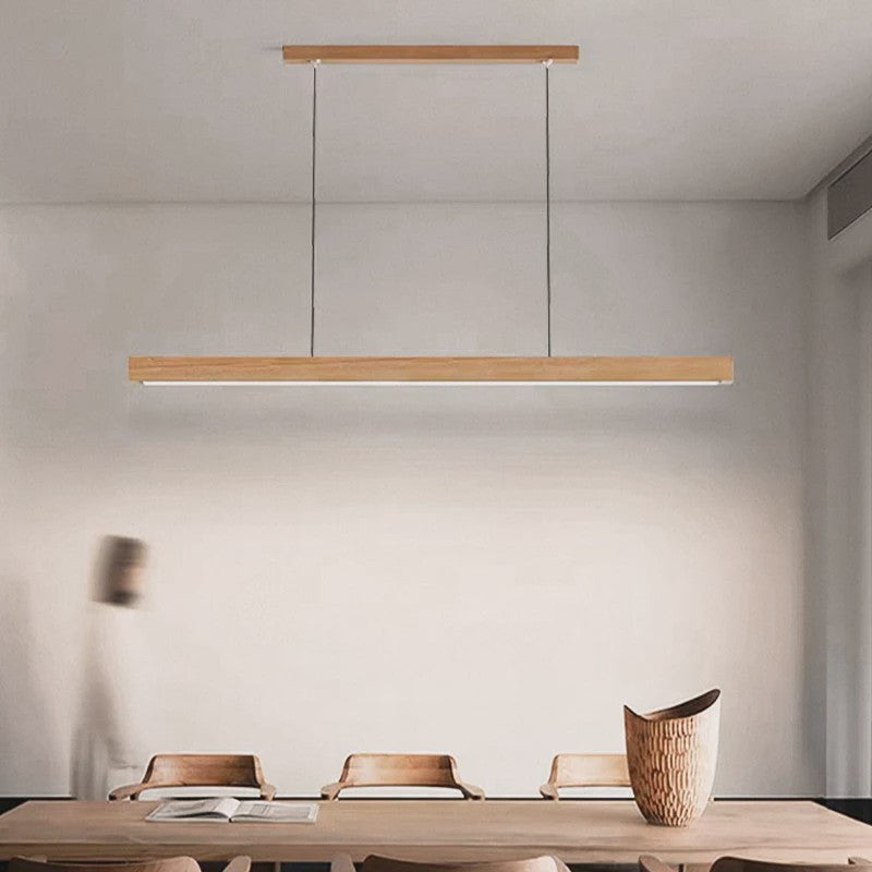Houten LED Hanglamp Lange Strip - Stijlvolle Verlichting voor Eettafel, Woon- en Eetkamer