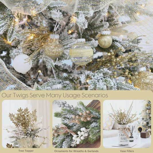 8x Glitter Bessen Takken - Kerstdecoratie & Feestaccessoires