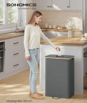 SONGMICS 100L Recycle Container met Deksel en Binnenzak - Grijze Flessenverzamelaar voor de Keuken