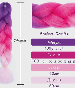 24 Inch Jumbo Braids Haarverlenging - Synthetisch Vlechtkapsel met Ombre Kleuren