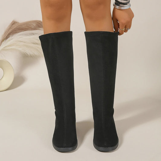 Winter Round Toe Sexy and Comfortable Suede Low Heeled Boots, Fashionable New Style, Elegant Fashion Show Knight Boots for Women