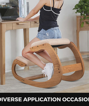Ergonomische Kniekruk met Dik Zitkussen - Houten Schommelstoel voor Betere Houding