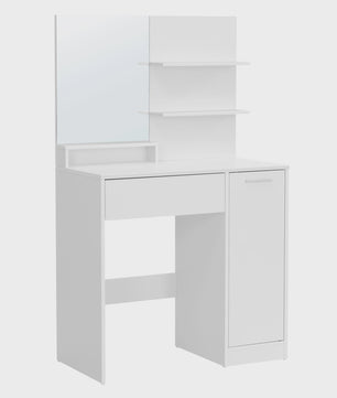 VASAGLE Kaptafel met Spiegel, Opbergvak en 2 Planken - Stijlvol Wit Design