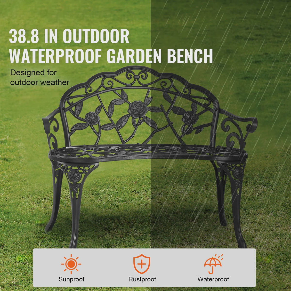 Stijlvolle Houten en Metalen Buitenbank - 218 kg Draagvermogen voor Tuin en Park