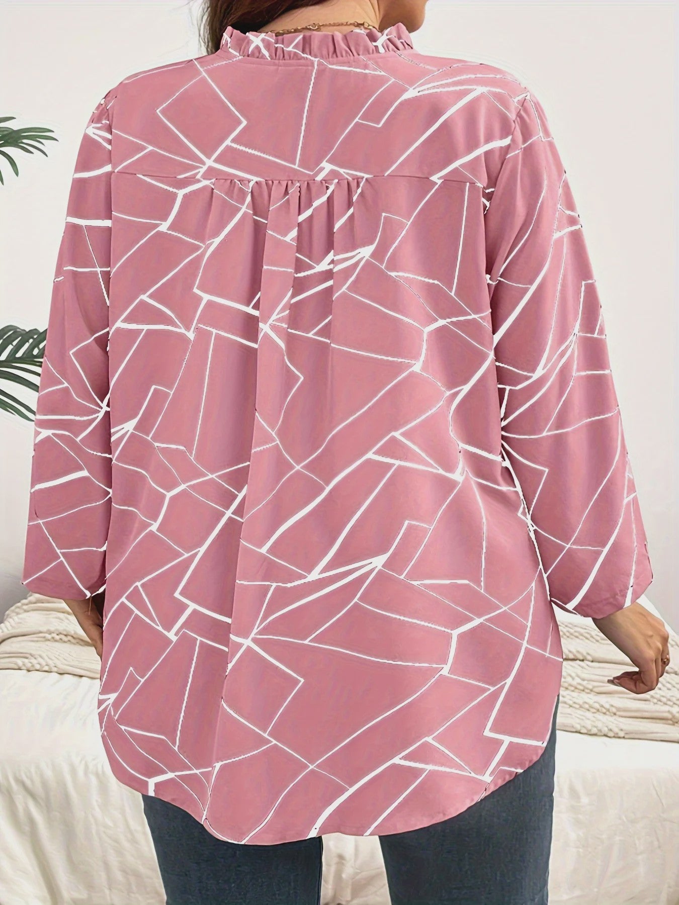 Plus Size Dames Blouse Elegant Lente Herfst Casual V-hals Losse Lange Mouw