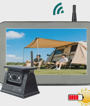 QXNY Wireless Solar Powered Energy Magnet Reverse Backup Camera with AHD 5"  Rear View Monitor for Camper Truck Trailer Rv