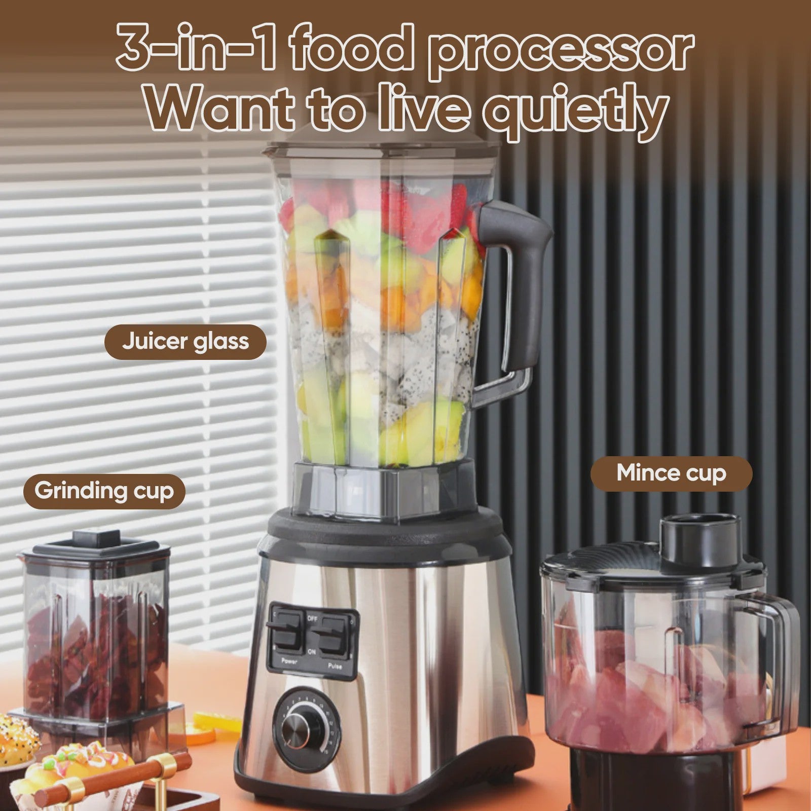 Krachtige 3-in-1 Keukenmachine: Blender, Mixer & Foodprocessor met 3 Containers