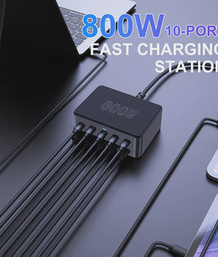 800W GaN Snellader met 10 Poorten (5x USB-C 100W, 5x USB-A 60W) - PD3.0 PPS QC3.0