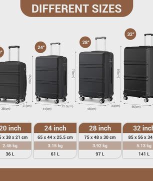KONO Lichtgewicht ABS+PC Koffer met 4 Twin Wheels en TSA Slot - 36L tot 141L