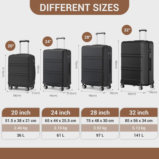 KONO Lichtgewicht ABS+PC Koffer met 4 Twin Wheels en TSA Slot - 36L tot 141L