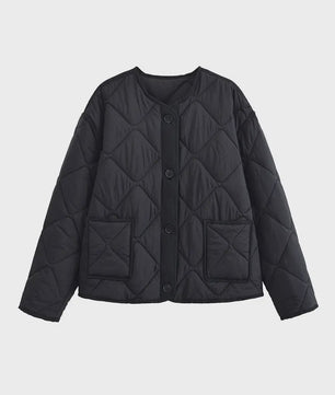 Dames Korte Gewatteerde Jas met Ronde Hals - Stijlvolle Herfst/Winter Casual Jas
