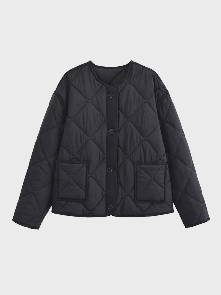 Dames Korte Gewatteerde Jas met Ronde Hals - Stijlvolle Herfst/Winter Casual Jas