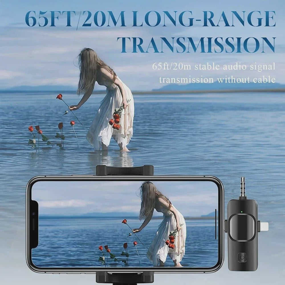 Basix 4-in-1 Draadloze Lavalier Microfoon voor iPhone & Android - Mini Microfoon met Noise Cancelling
