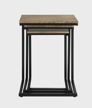 Set van 3 Nesting bijzettafels met Houten Blad en Zwart Metaal Frame