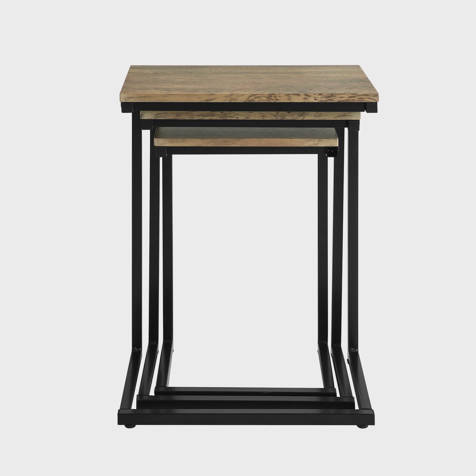Set van 3 Nesting bijzettafels met Houten Blad en Zwart Metaal Frame