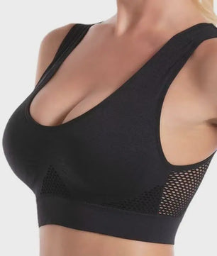 Plus Size Sportbeha met Ventilerende Mesh Inzet en Schokdemping - Zonder Beugel - S-7XL
