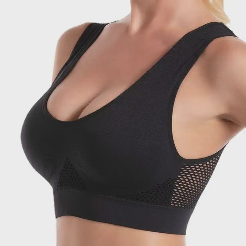 Plus Size Sportbeha met Ventilerende Mesh Inzet en Schokdemping - Zonder Beugel - S-7XL