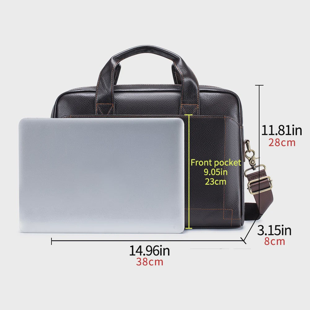 Luxe Leren Laptoptas Heren - Toplaags Koeienhuid Aktetas