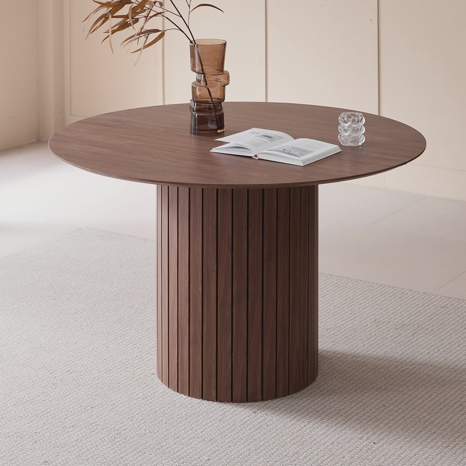 Moderne Ronde Eettafel 120cm met Houten Basis - Scandinavisch Design voor 4-6 Personen