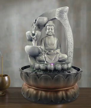 Zen Boeddha Waterval Tafeldecoratie met LED Verlichting