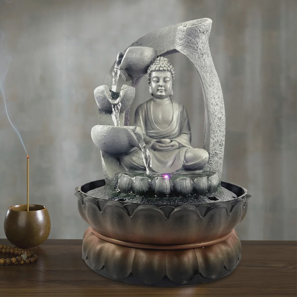 Zen Boeddha Waterval Tafeldecoratie met LED Verlichting