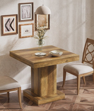 Rustieke Houten Eettafel Vierkant 31.5 Inch met Pootonderstel - Geschikt voor 4 Personen