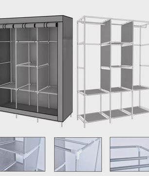 Draagbare Kledingkast Organizer - Opvouwbare Opbergkast met Stangen en Legplanken (126x44x170cm)