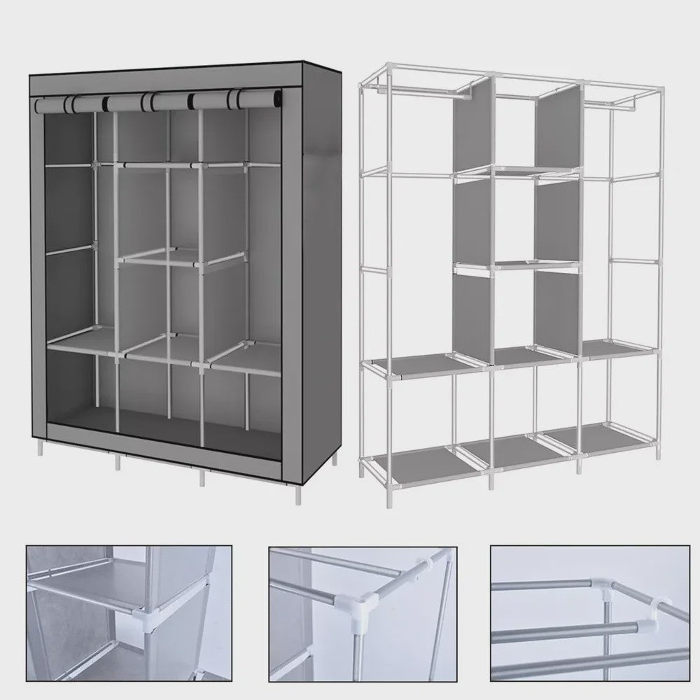 Draagbare Kledingkast Organizer - Opvouwbare Opbergkast met Stangen en Legplanken (126x44x170cm)