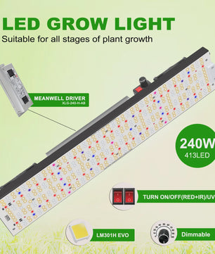 YUXINOU 240W Full Spectrum LED Kweeklamp met LM301H EVO Chips & Dimfunctie