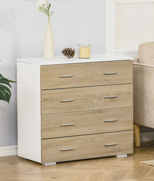 Moderne Commode met 4 Lades - Wit & Houtkleur - 76x35x72 cm