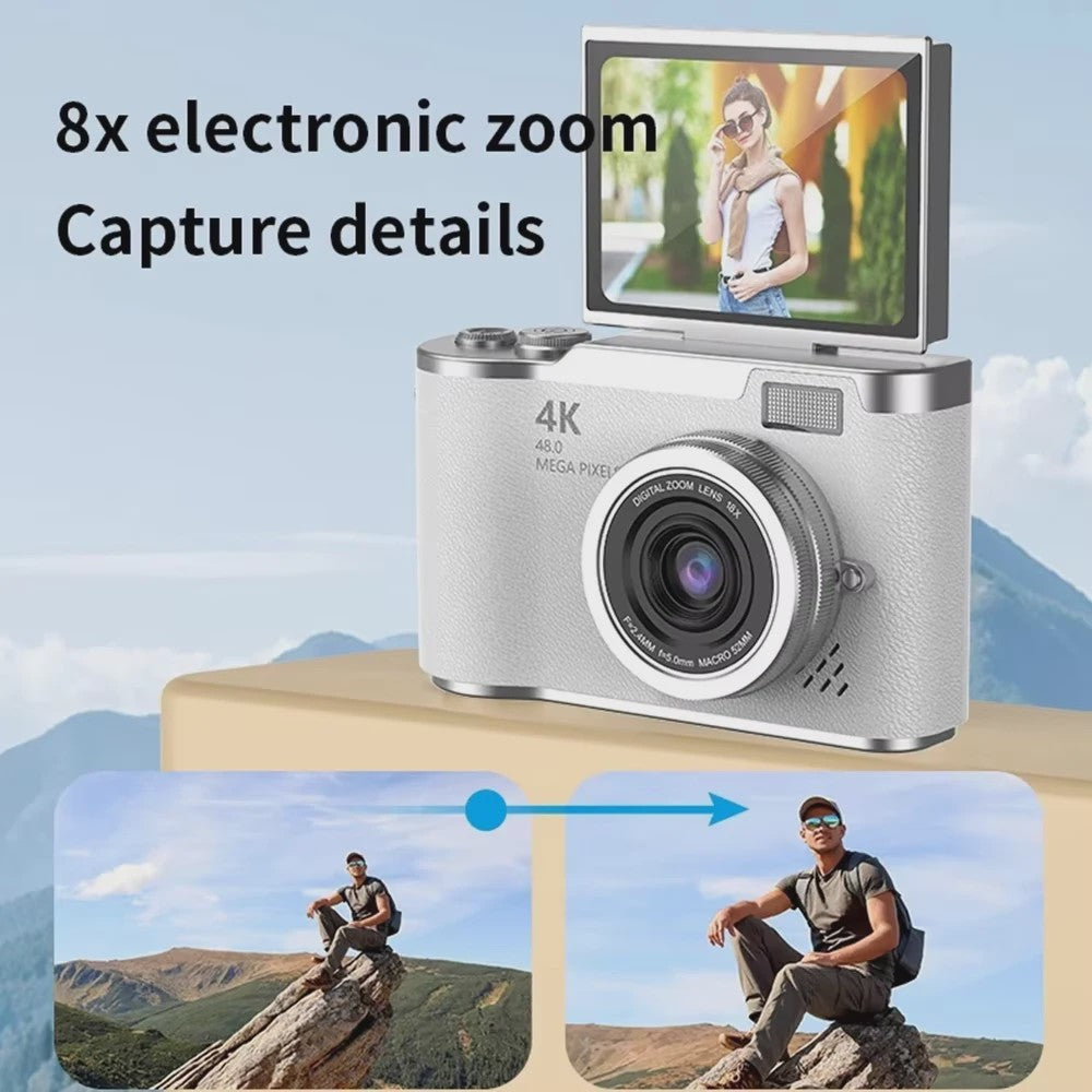 4K Digitale Camera met 48MP, 8x Zoom & Flip Screen - Ideaal voor Studenten