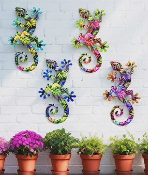 Kleurrijke Metalen Gekko Muurdecoratie - Tropische Hagedis Hangornament voor Buiten & Binnen