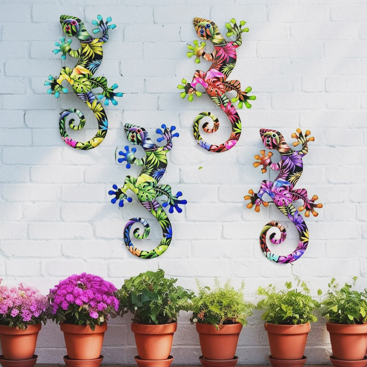 Kleurrijke Metalen Gekko Muurdecoratie - Tropische Hagedis Hangornament voor Buiten & Binnen