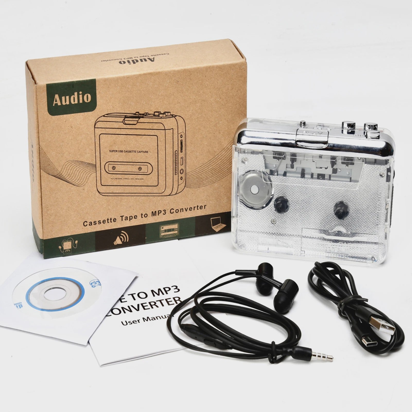 Transparante Cassette Speler & MP3 Converter - Digitale Muziek Oplossing met USB