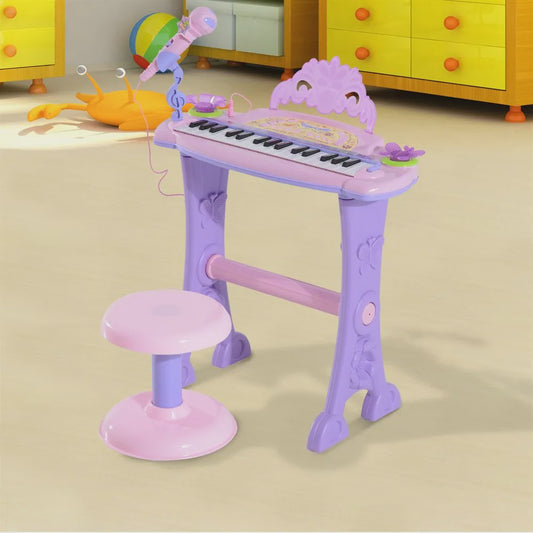 Homcom Children's Electronic Keyboard 32 Keys Microphone Light Sound Mp3 Karaoke