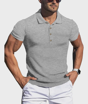 Zomer Heren Poloshirt met Verticale Streep en Elastische Pasvorm - Korte Mouw