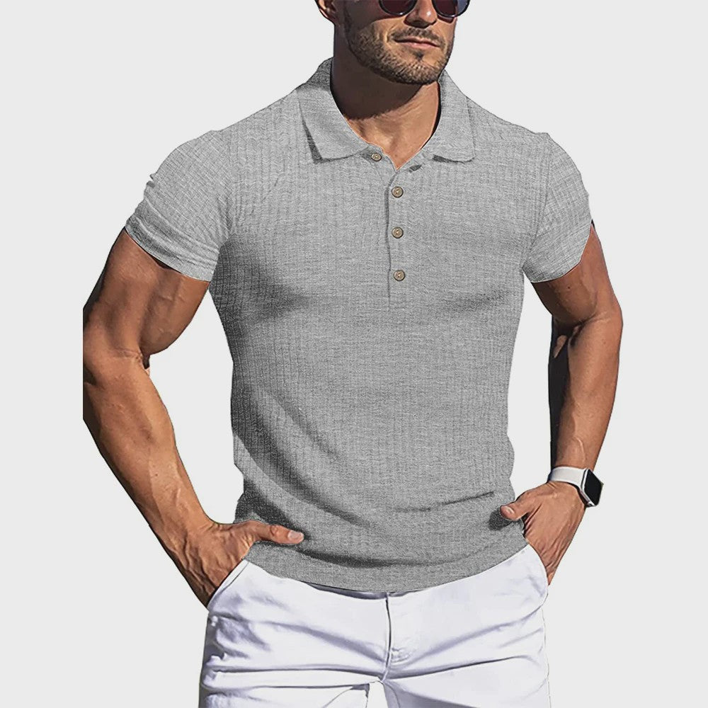 Zomer Heren Poloshirt met Verticale Streep en Elastische Pasvorm - Korte Mouw