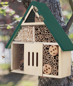 Houten Bijenhotel en Insectenhotel - Weerbestendig - Tuindecoratie voor Bijen, Lieveheersbeestjes en Vlinders