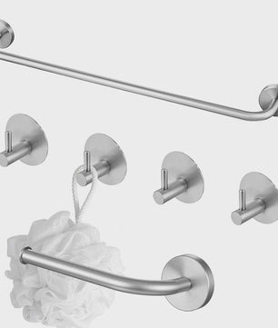 60cm Wandrek met Toiletrolhouder en 4 Haken - Complete RVS Badkamer Set
