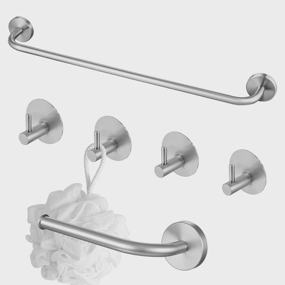 60cm Wandrek met Toiletrolhouder en 4 Haken - Complete RVS Badkamer Set