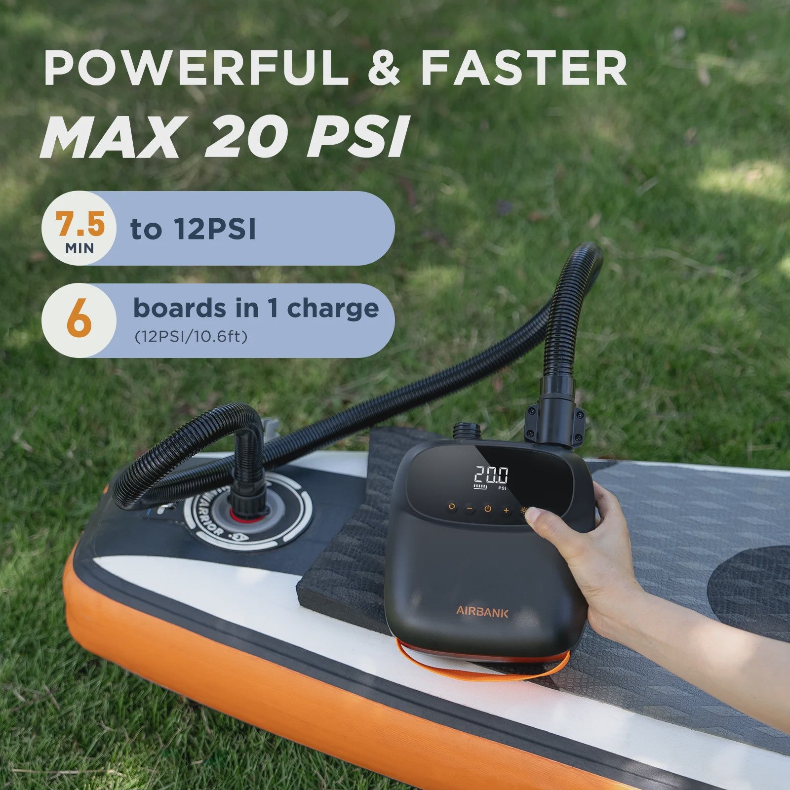 Oplaadbare 20PSI Elektrische Luchtpomp voor SUP, Kajak, Boot & Matras - Snel Opblazen/Ontluchten