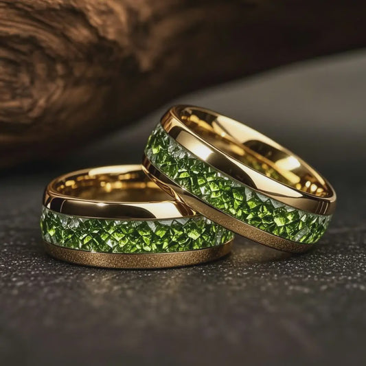 Luxe Groene Kristalstenen Ringen voor Mannen - 8mm Roestvrij Staal Trouwband