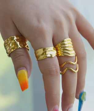 Gouden Ringen Dames - Roestvrij Staal Chunky Open Ringen Vintage Geometrisch Design