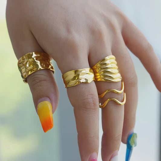 Gouden Ringen Dames - Roestvrij Staal Chunky Open Ringen Vintage Geometrisch Design