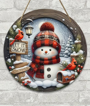 Kerst Sneeuwman Krans Decoratie 7.9" - Acryl Rond Hangend Ornament voor Deur & Muur
