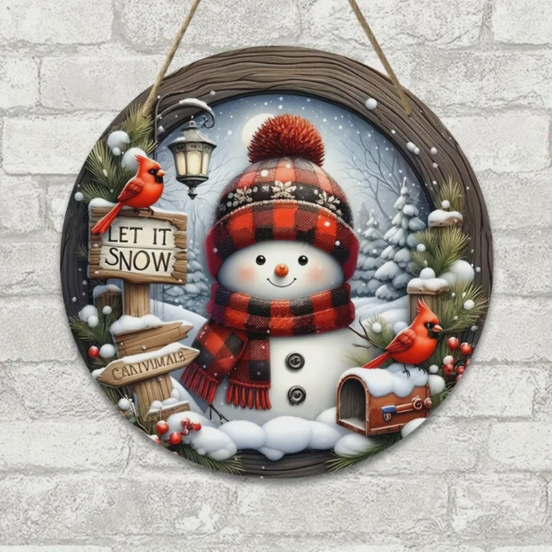 Kerst Sneeuwman Krans Decoratie 7.9" - Acryl Rond Hangend Ornament voor Deur & Muur