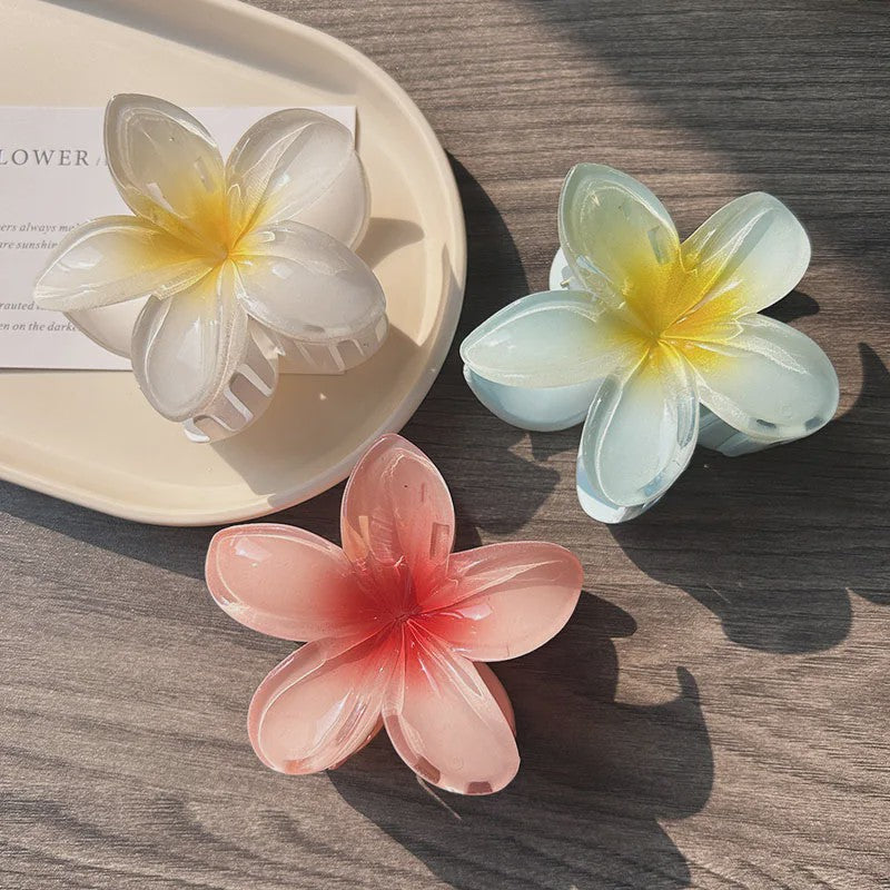 3x Grote Boho Bloemen Haarclips Acryl - Gradient Kleuren & Hawaii Stijl Haaraccessoires voor Dames